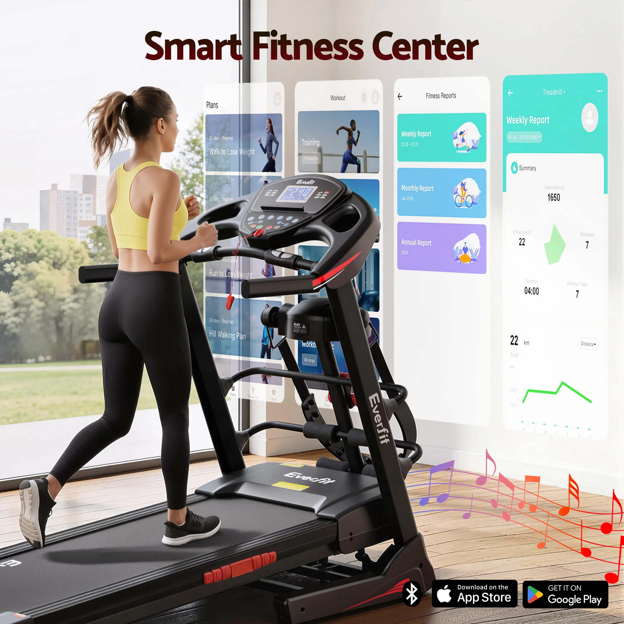 Everfit Treadmill Electric Home Gym Fitness Exercise Machine w/ Massager 480mm - Image 6