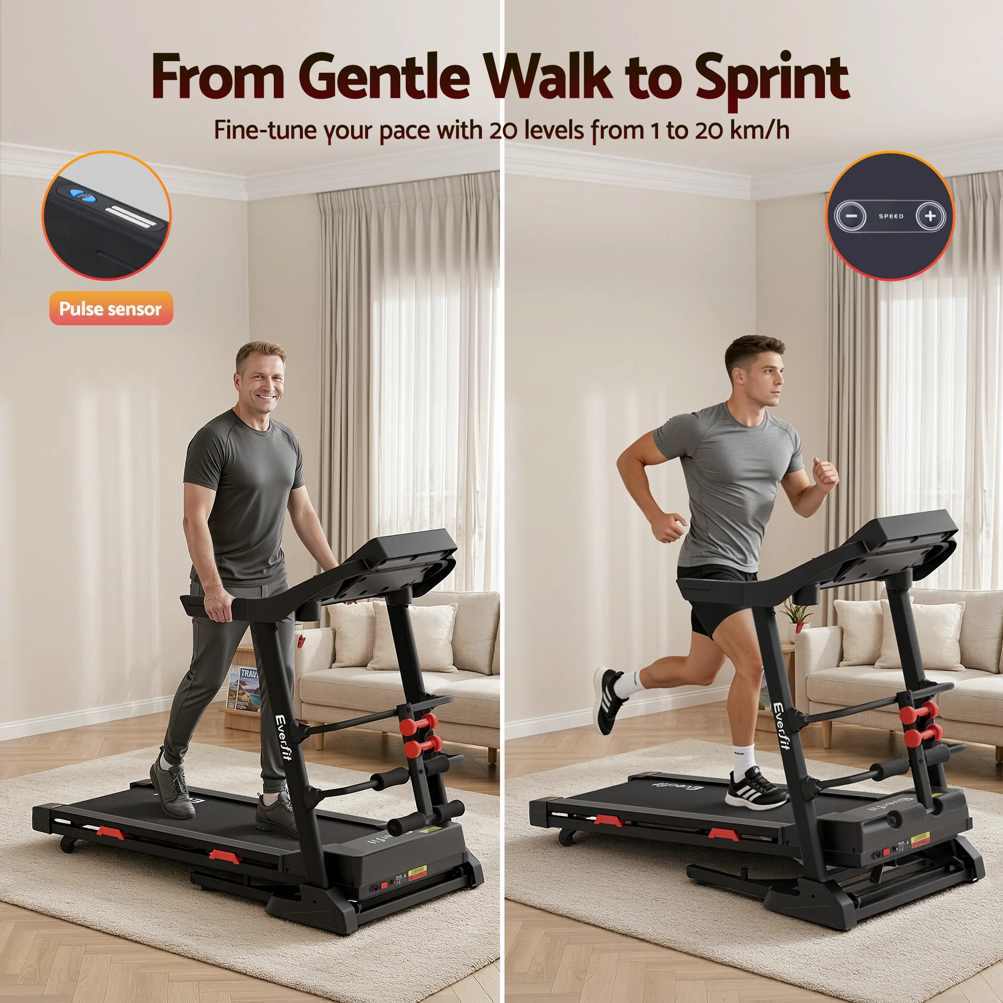 Everfit Treadmill Electric Home Gym Fitness Exercise Machine w/ Sit Up Bar 450mm - Image 4