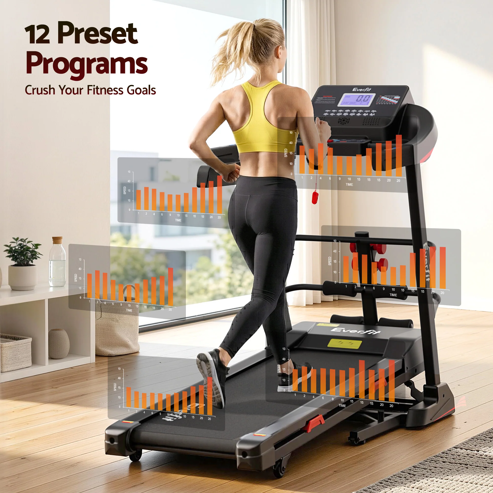Everfit Treadmill Electric Home Gym Fitness Exercise Machine w/ Sit Up Bar 450mm - Image 5