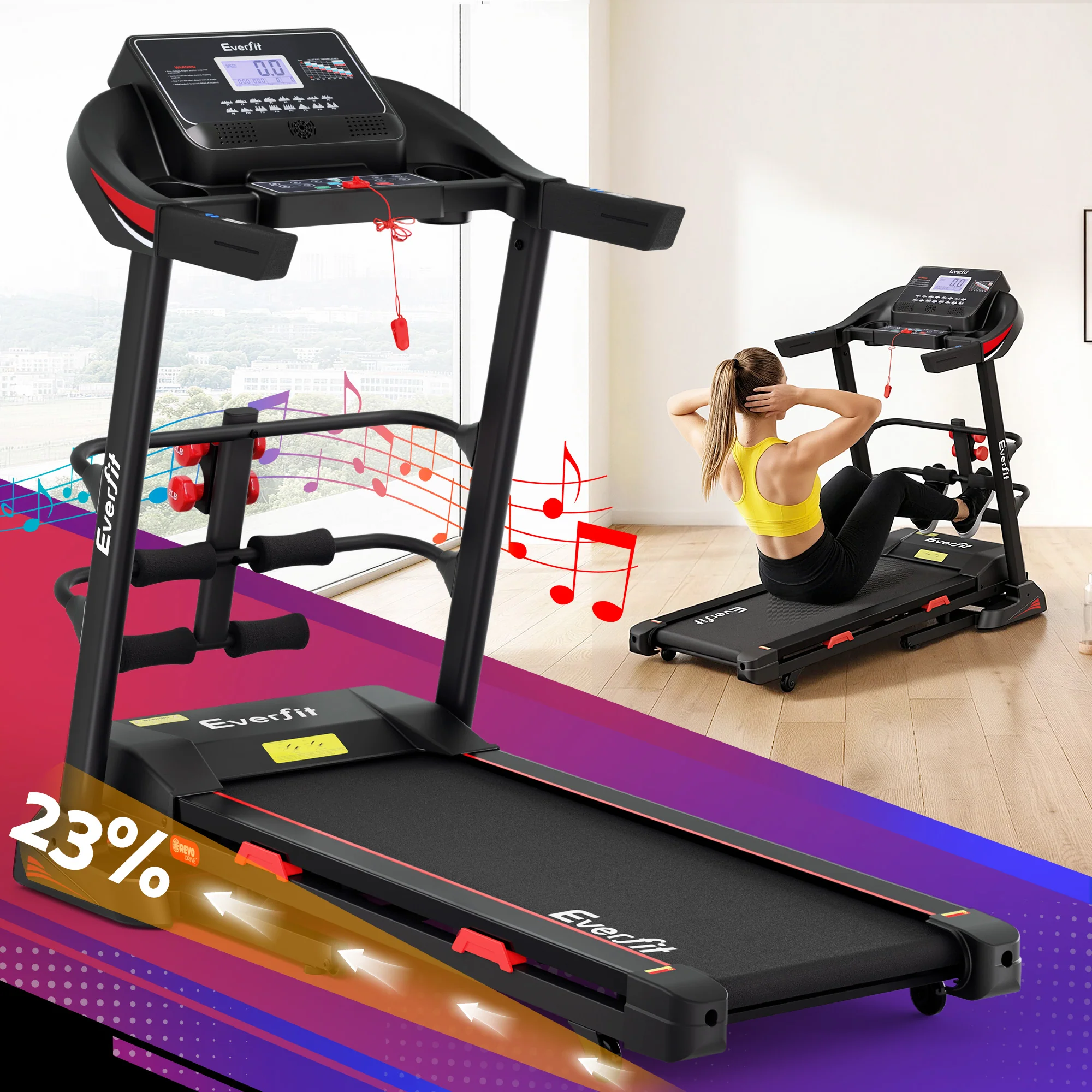 Everfit Treadmill Electric Home Gym Fitness Exercise Machine w/ Sit Up Bar 450mm - Image 8