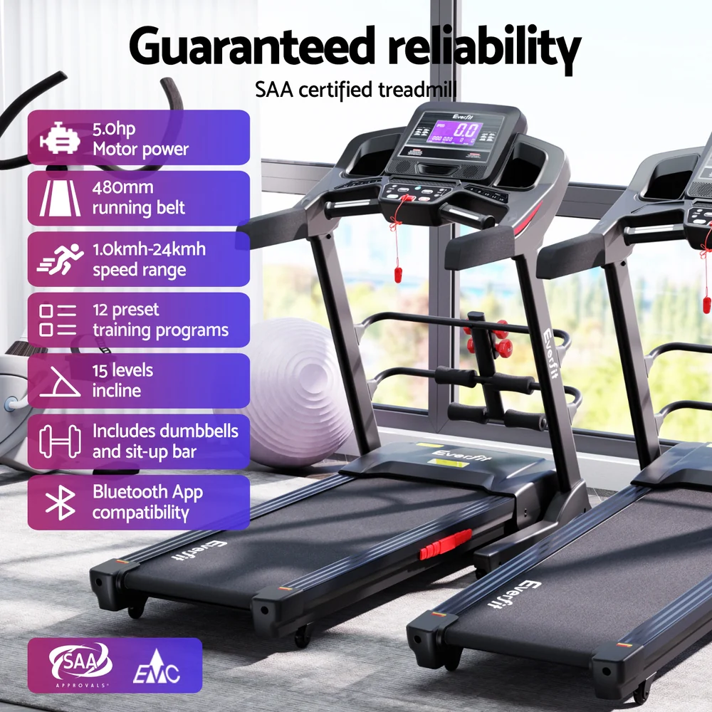 Everfit Treadmill Electric Home Gym Fitness Exercise Machine w/ Sit Up Bar 480mm - Image 5
