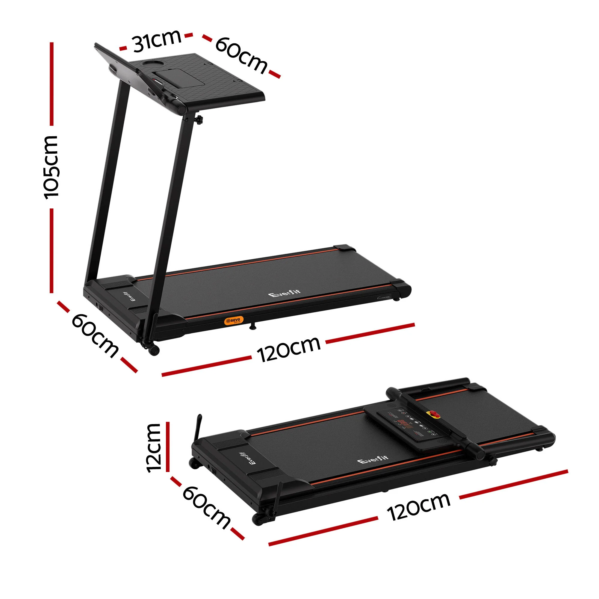 Everfit Treadmill Electric Walking Pad Foldable Incline for Home Office Gym Black - Image 2
