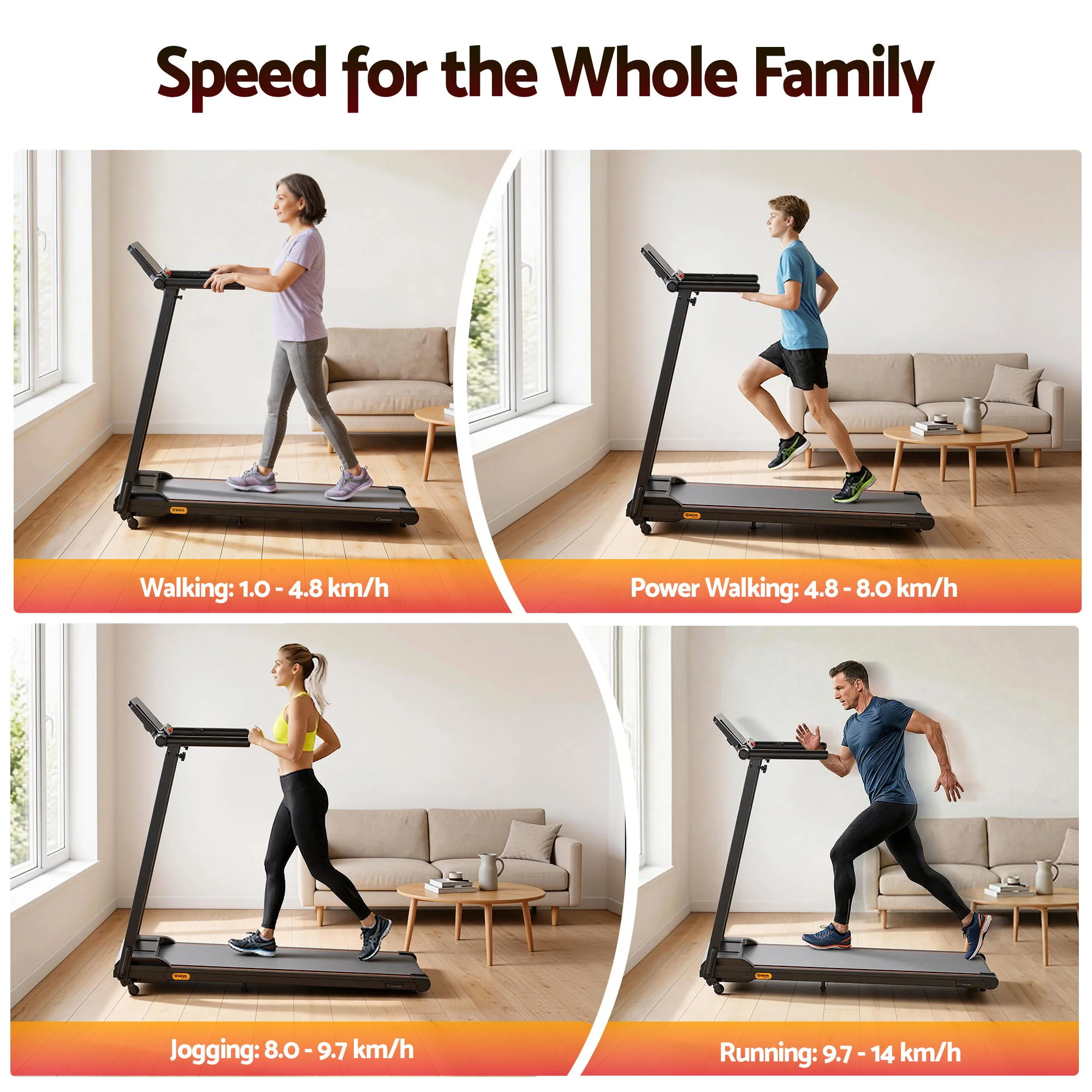 Everfit Treadmill Electric Walking Pad Foldable Incline for Home Office Gym Black - Image 5