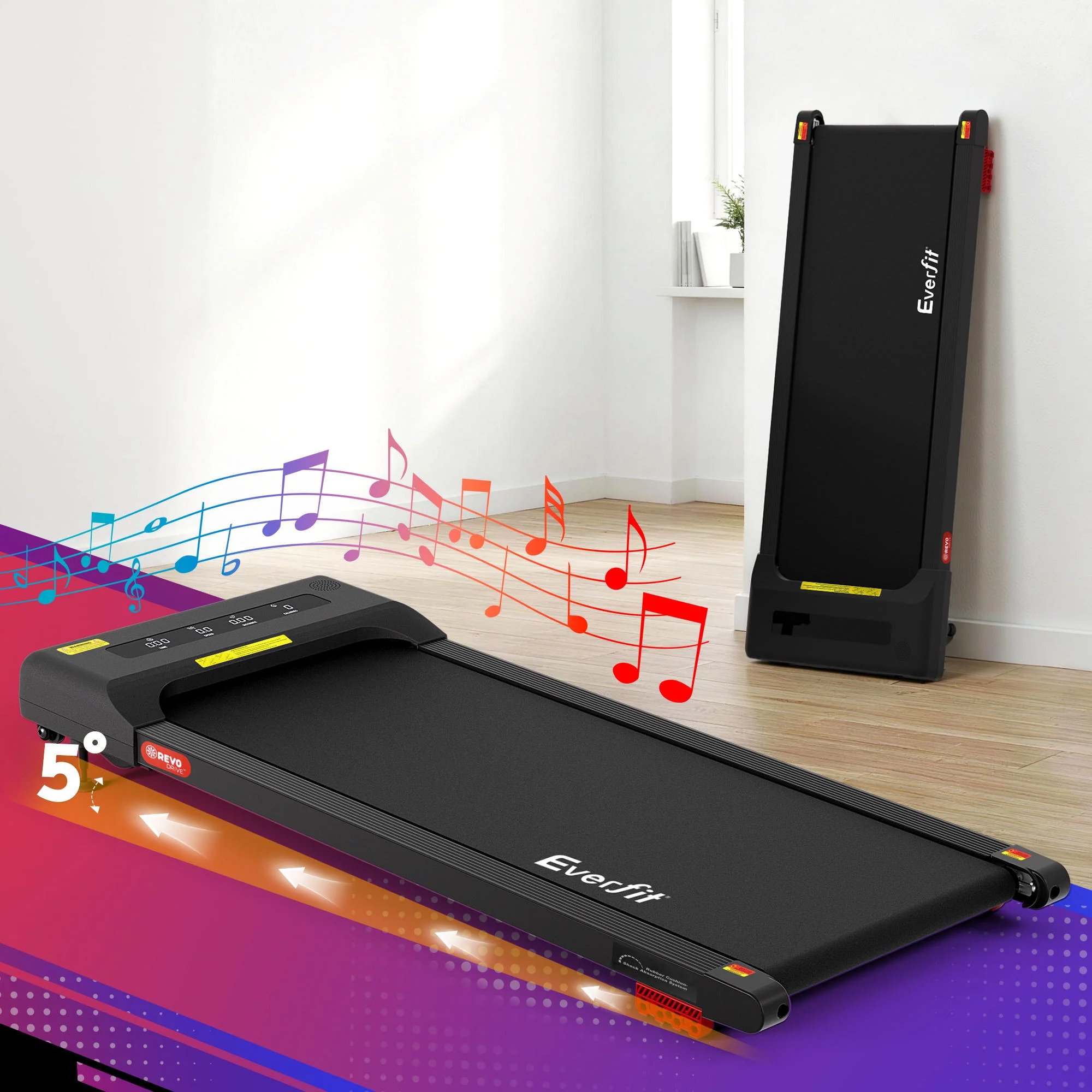 Everfit Treadmill Electric Walking Pad Incline Under Desk Home Gym 380mm Black - Image 8