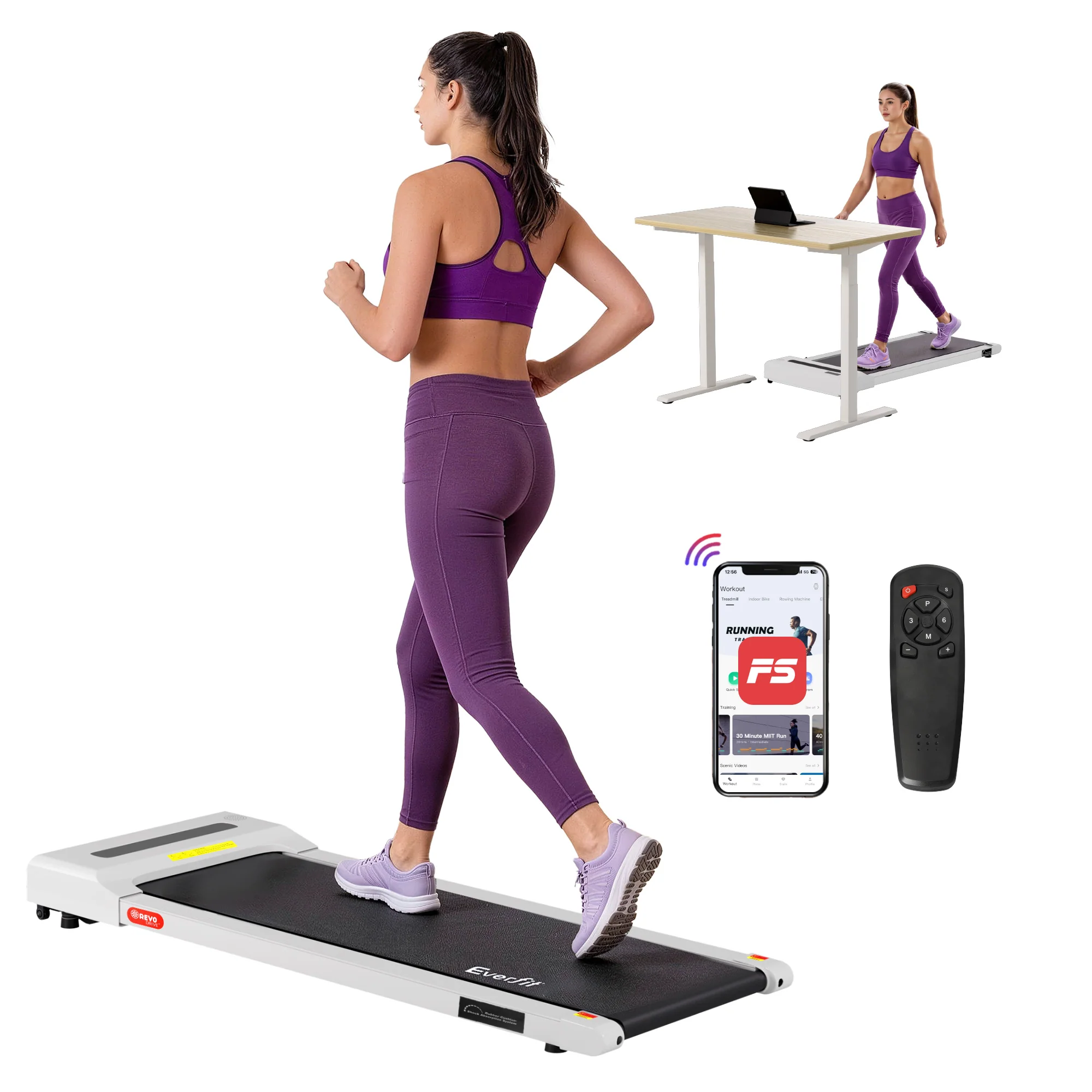 Everfit Treadmill Electric Walking Pad Under Desk Home Gym Fitness 360mm White - Image 2
