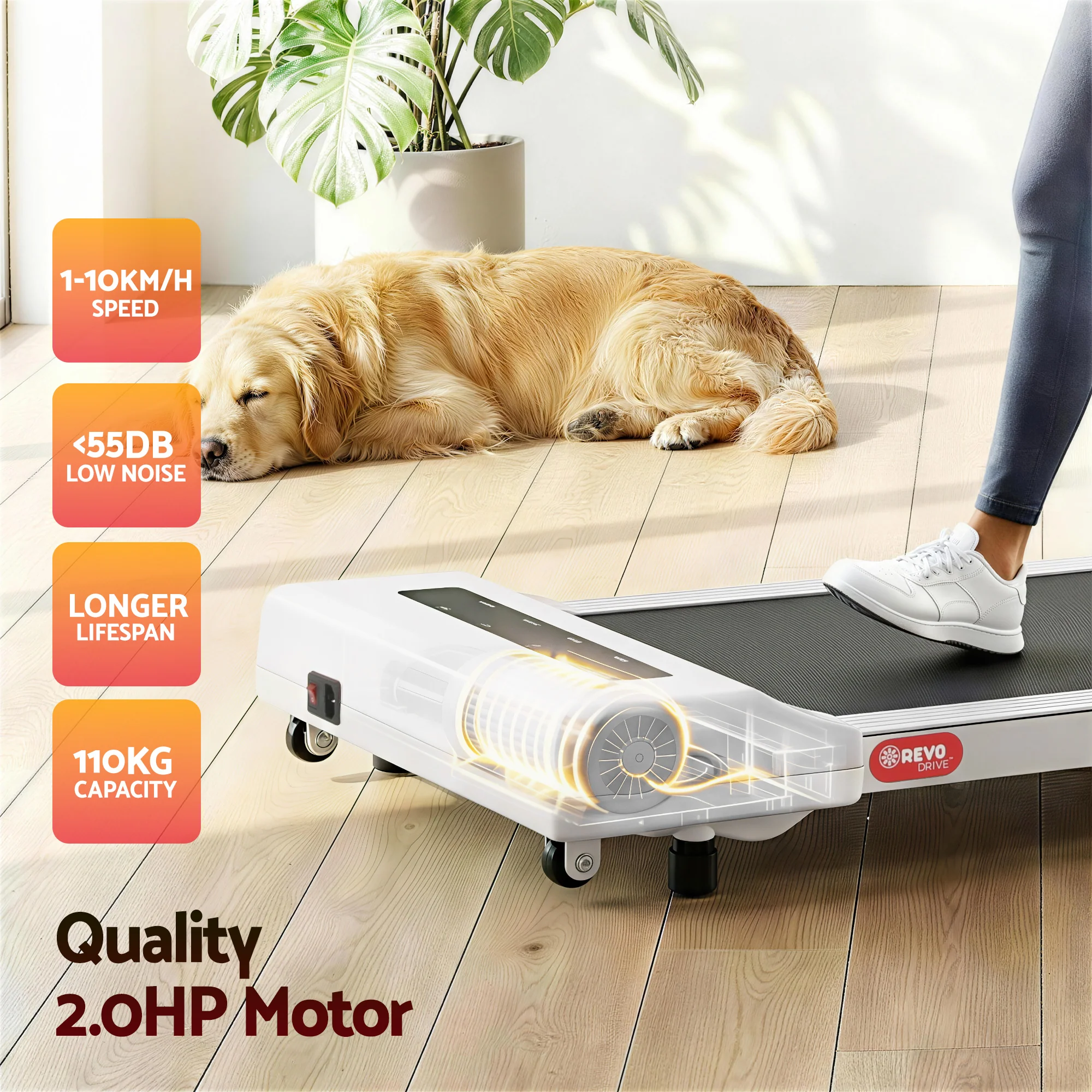 Everfit Treadmill Electric Walking Pad Under Desk Home Gym Fitness 360mm White - Image 6