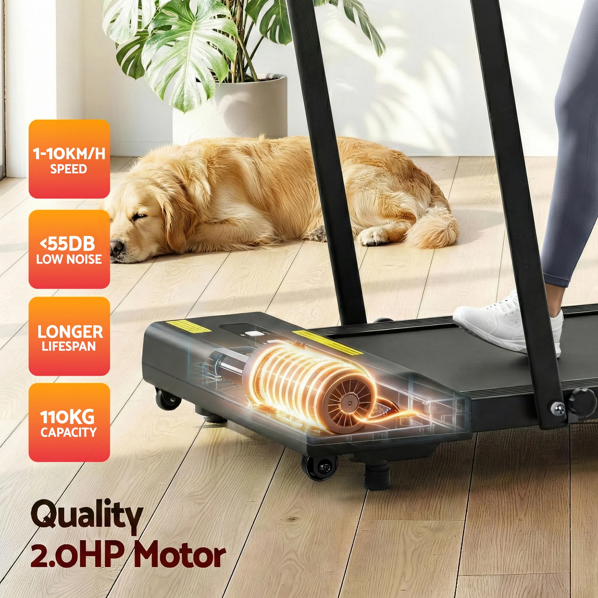 Everfit Treadmill Electric Walking Pad Under Desk Home Gym Fitness 380mm Black - Image 7