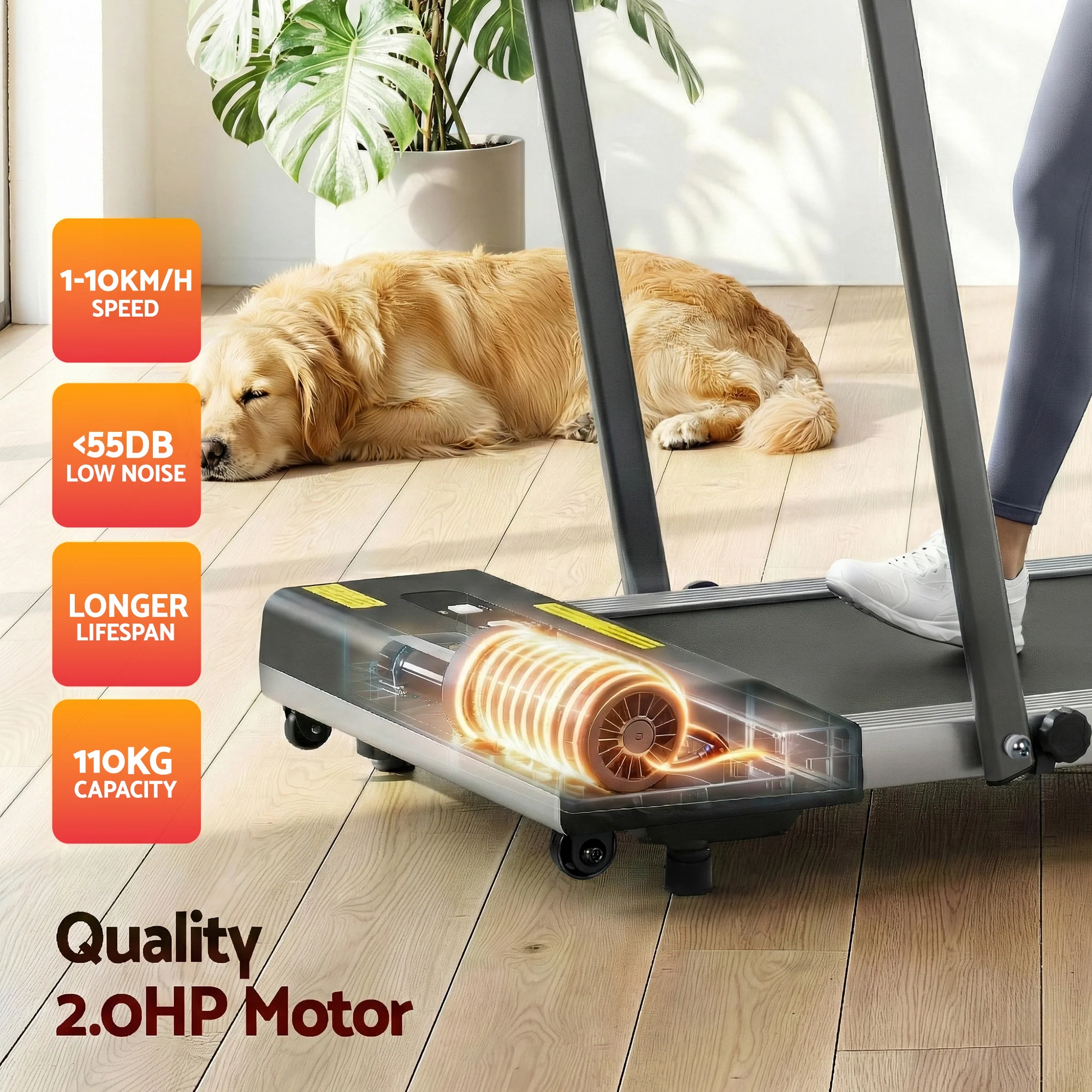 Everfit Treadmill Electric Walking Pad Under Desk Home Gym Fitness 380mm Grey - Image 7