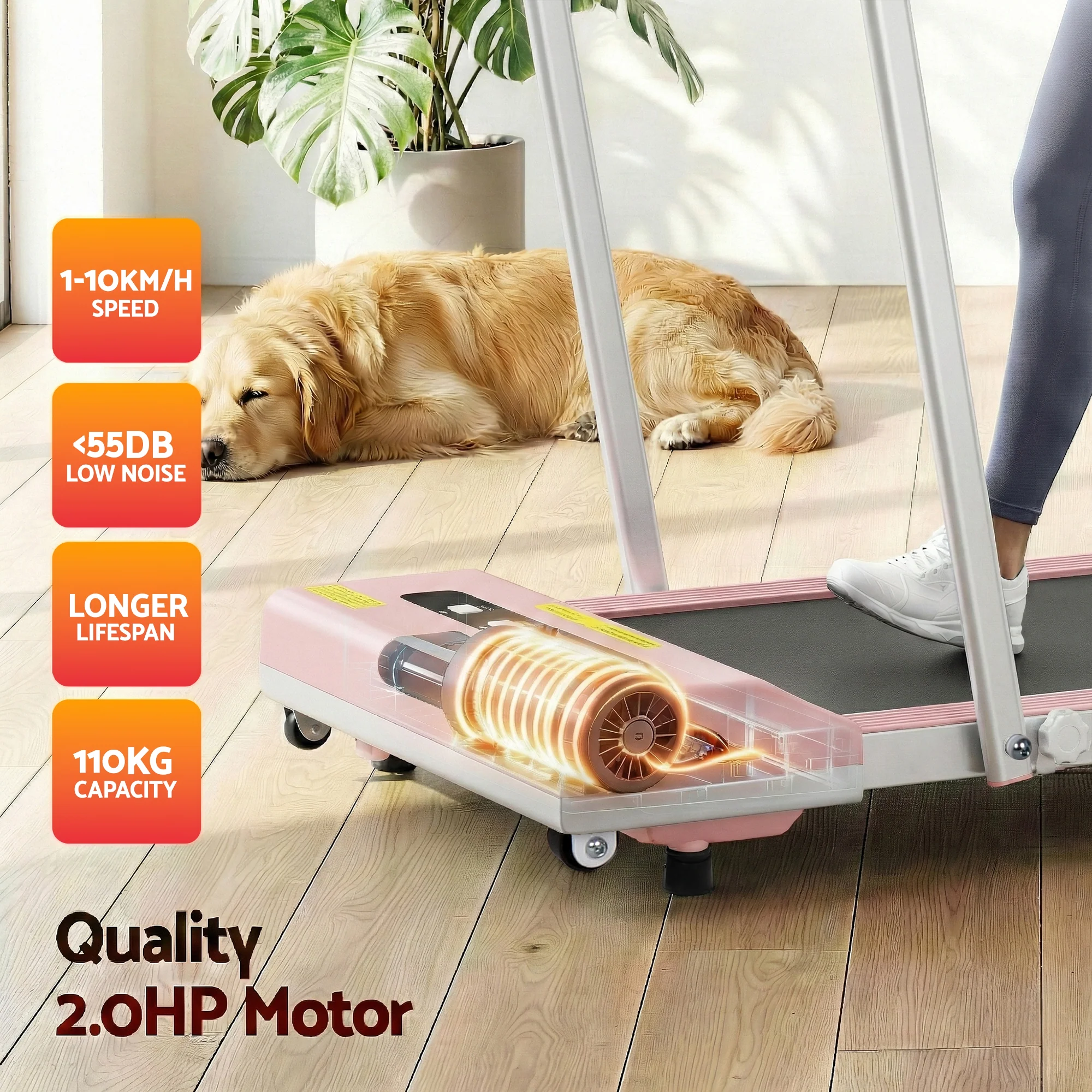 Everfit Treadmill Electric Walking Pad Under Desk Home Gym Fitness 380mm Pink - Image 7