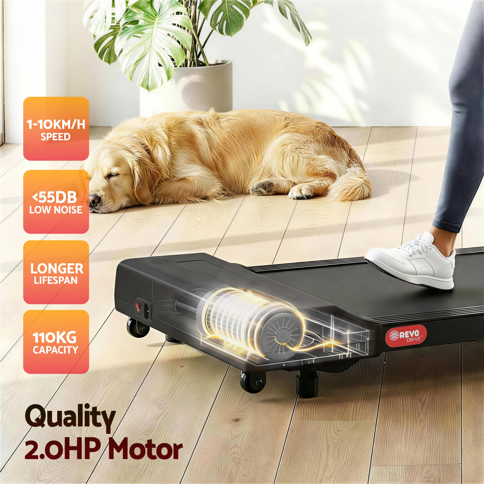 Everfit Treadmill Electric Walking Pad Under Desk Home Gym Fitness 400mm Black - Image 6