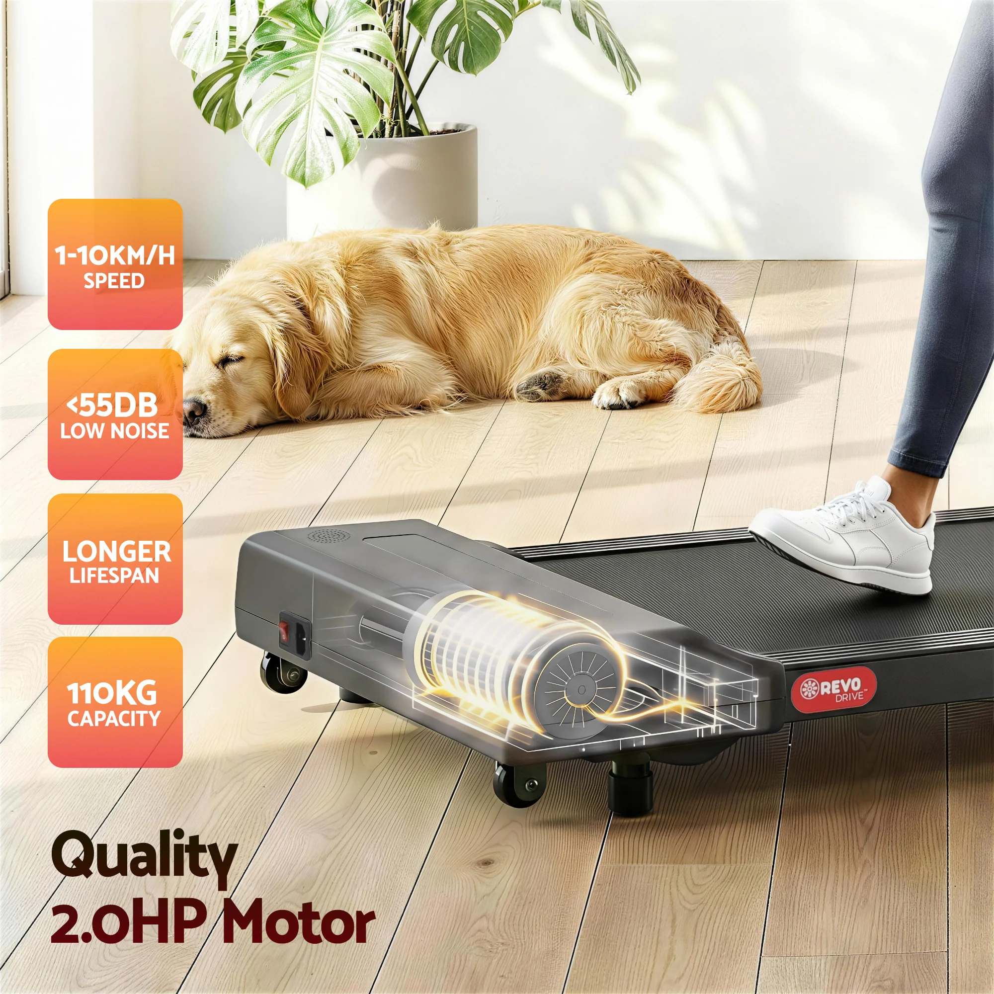 Everfit Treadmill Electric Walking Pad Under Desk Home Gym Fitness 400mm Grey - Image 6
