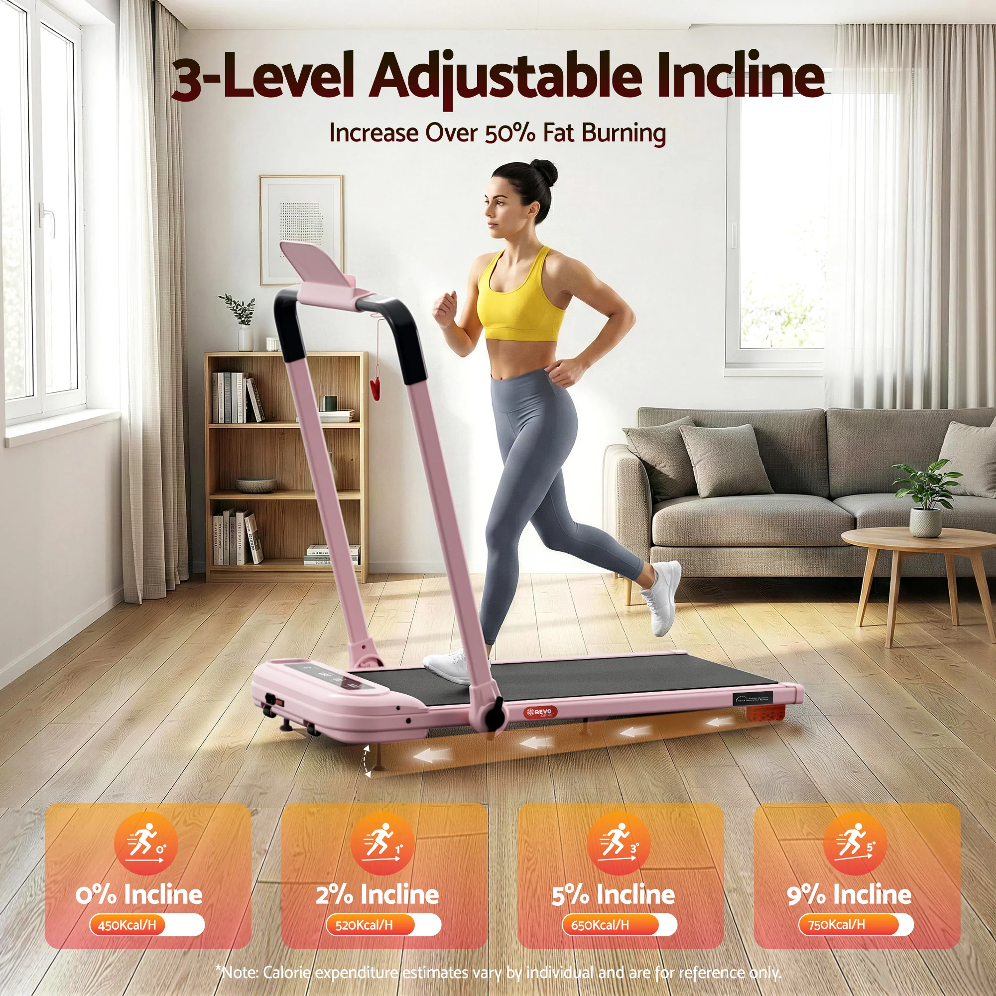 Everfit Treadmill Electric Walking Pad with Incline Foldable for Home Gym Pink - Image 4