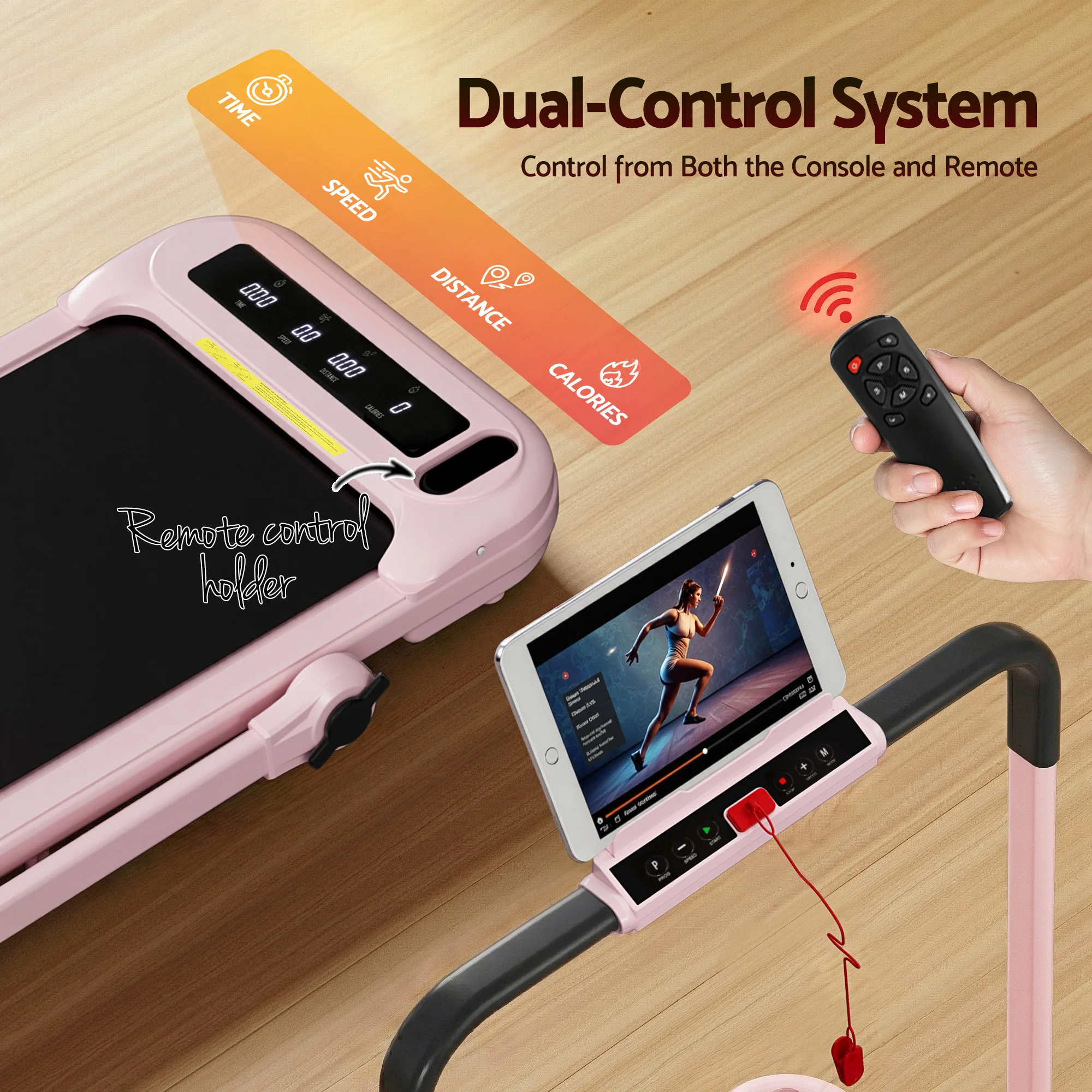 Everfit Treadmill Electric Walking Pad with Incline Foldable for Home Gym Pink - Image 5