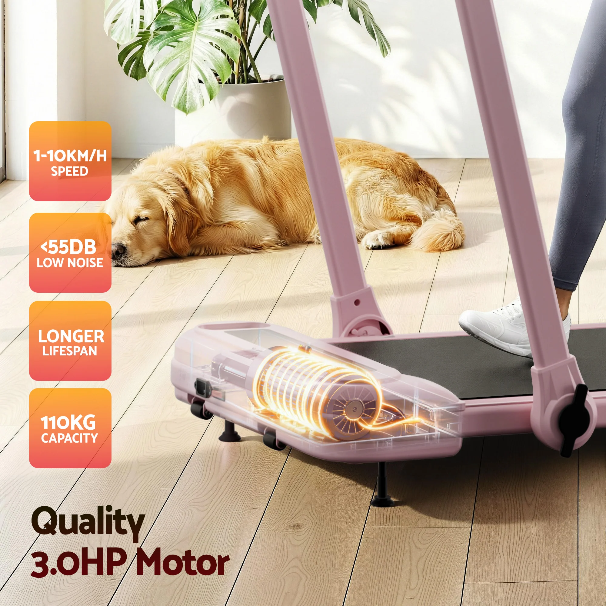 Everfit Treadmill Electric Walking Pad with Incline Foldable for Home Gym Pink - Image 6