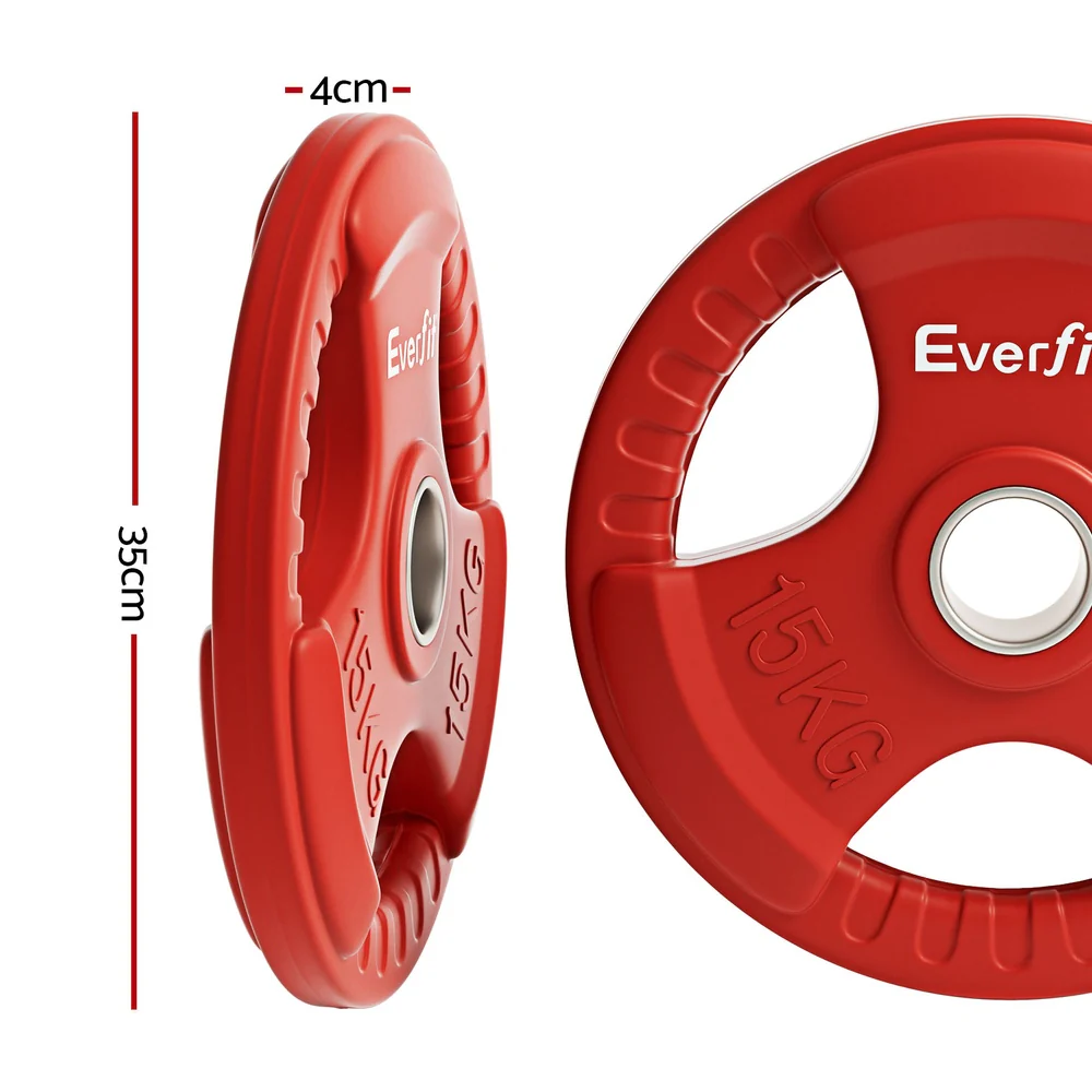Everfit Weight Plates Standard 15kgx2 Dumbbell Barbell Plate Weight Lifting Home Gym Red - Image 3