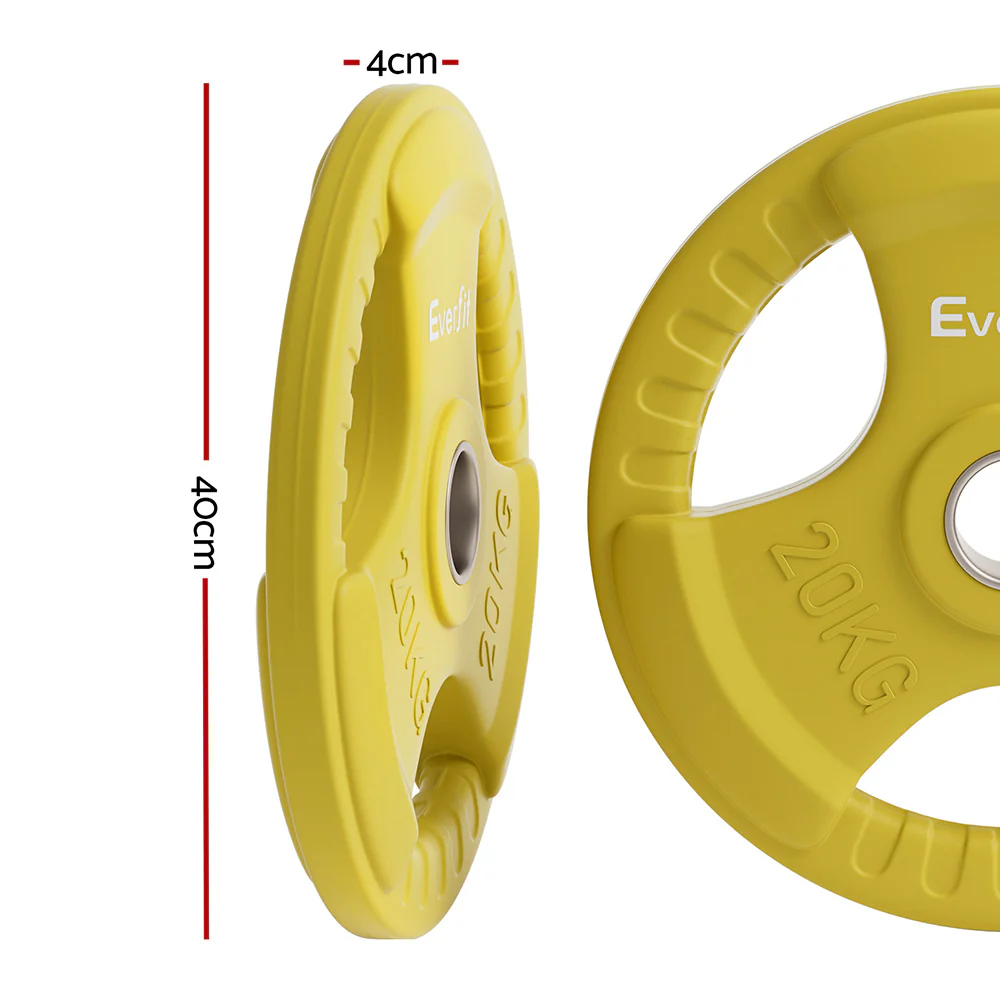 Everfit Weight Plates Standard 20kg Dumbbell Barbell Plate Weight Lifting Home Gym Yellow - Image 3