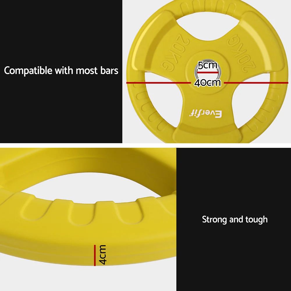 Everfit Weight Plates Standard 20kg Dumbbell Barbell Plate Weight Lifting Home Gym Yellow - Image 7