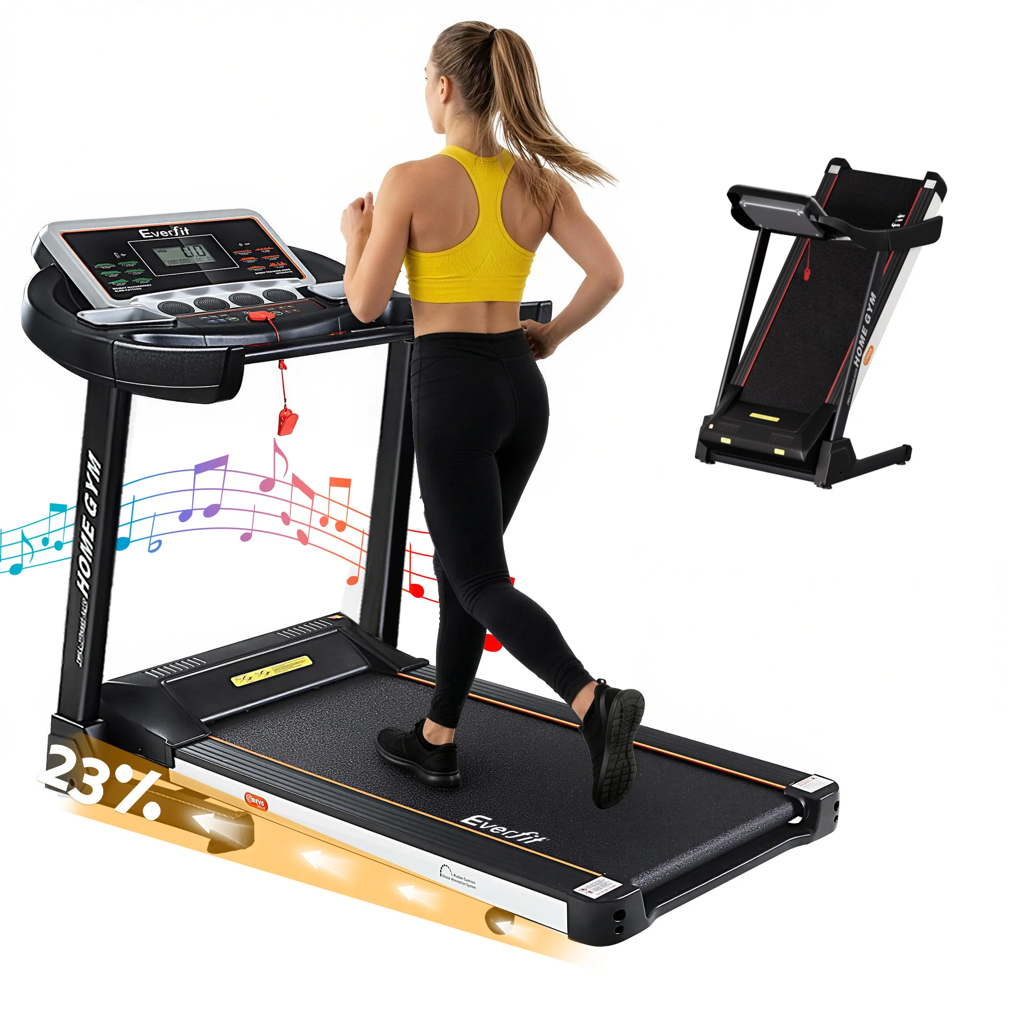 Everfit Treadmill Electric Auto Level Incline Home Gym Fitness Exercise 450mm
