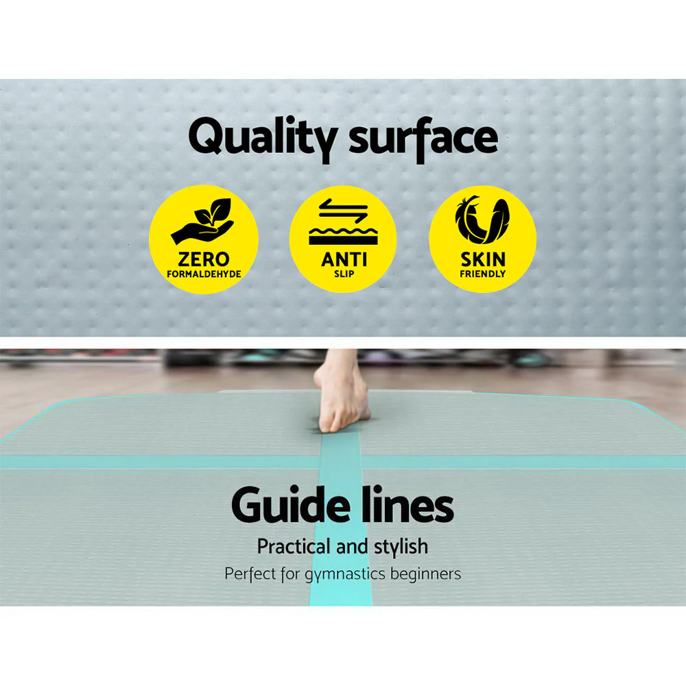 Everfit 3m x 1m Air Track Mat Gymnastic Tumbling Mint Green and Grey - Image 5