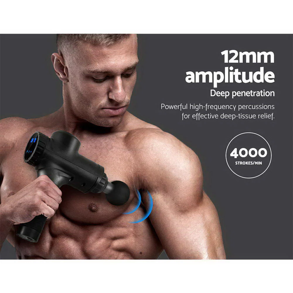 Everfit Massage Gun 30 Speed 6 Heads Vibration Muscle Massager Chargeable Black - Image 4