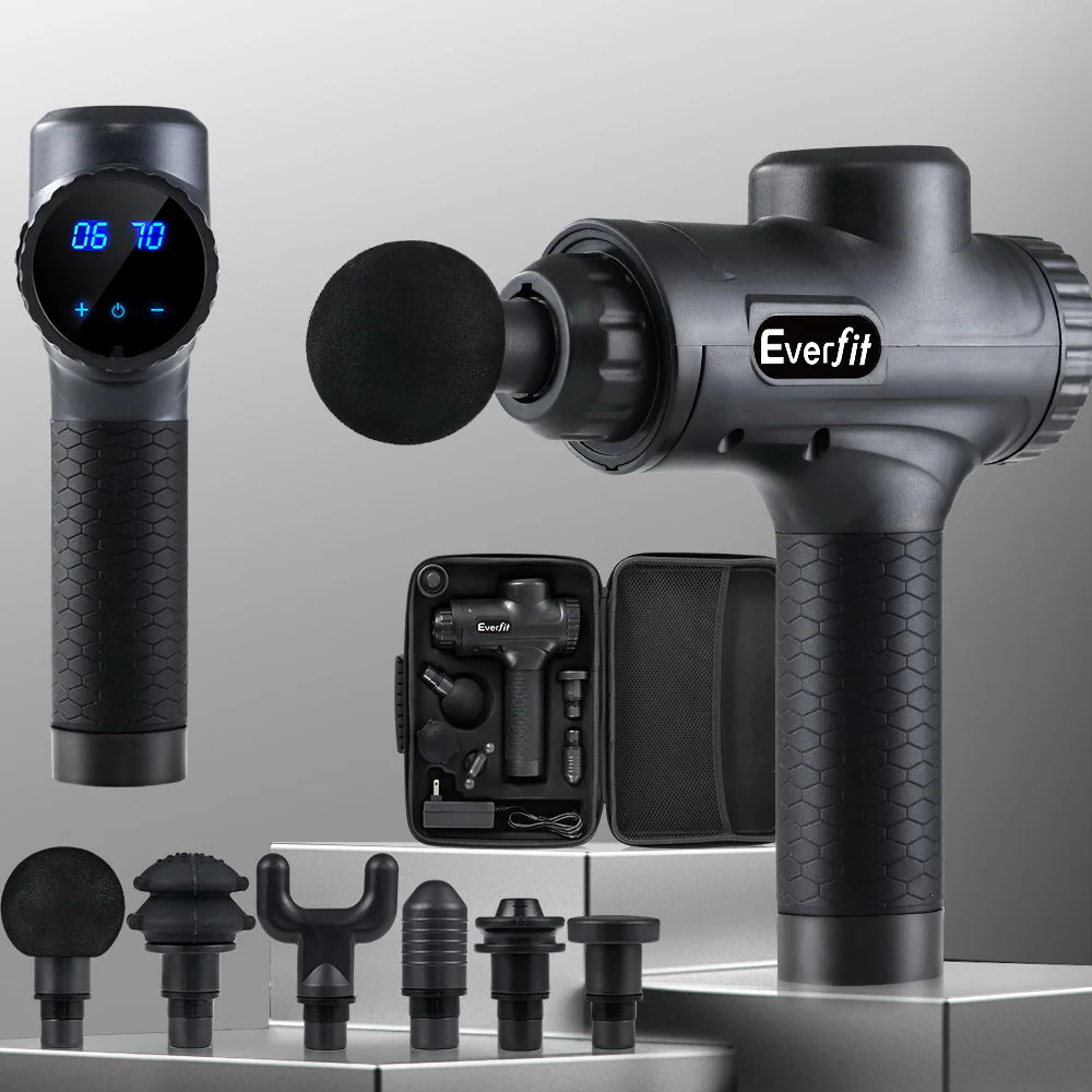 Everfit Massage Gun 30 Speed 6 Heads Vibration Muscle Massager Chargeable Black - Image 7
