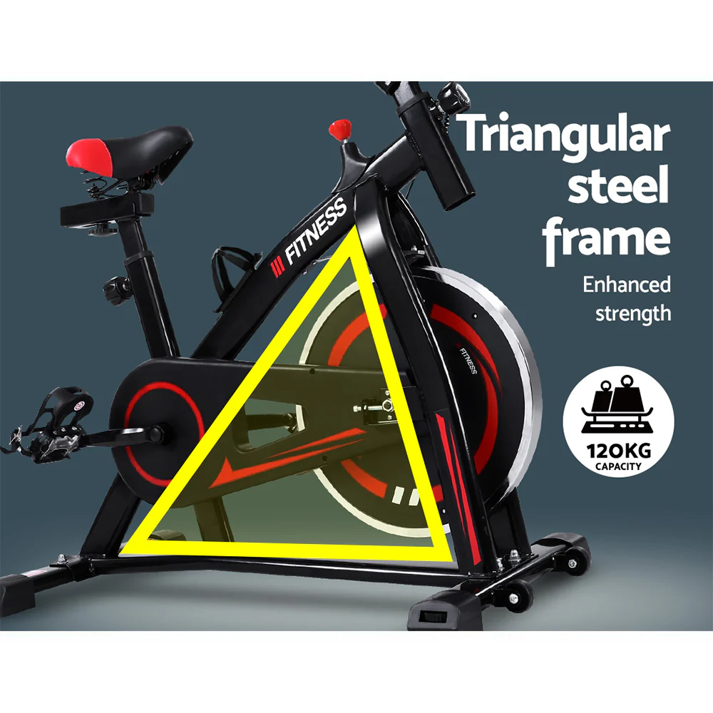 Spin Exercise Bike Flywheel Fitness Commercial Home Workout Gym Machine Bonus Phone Holder Black - Image 4