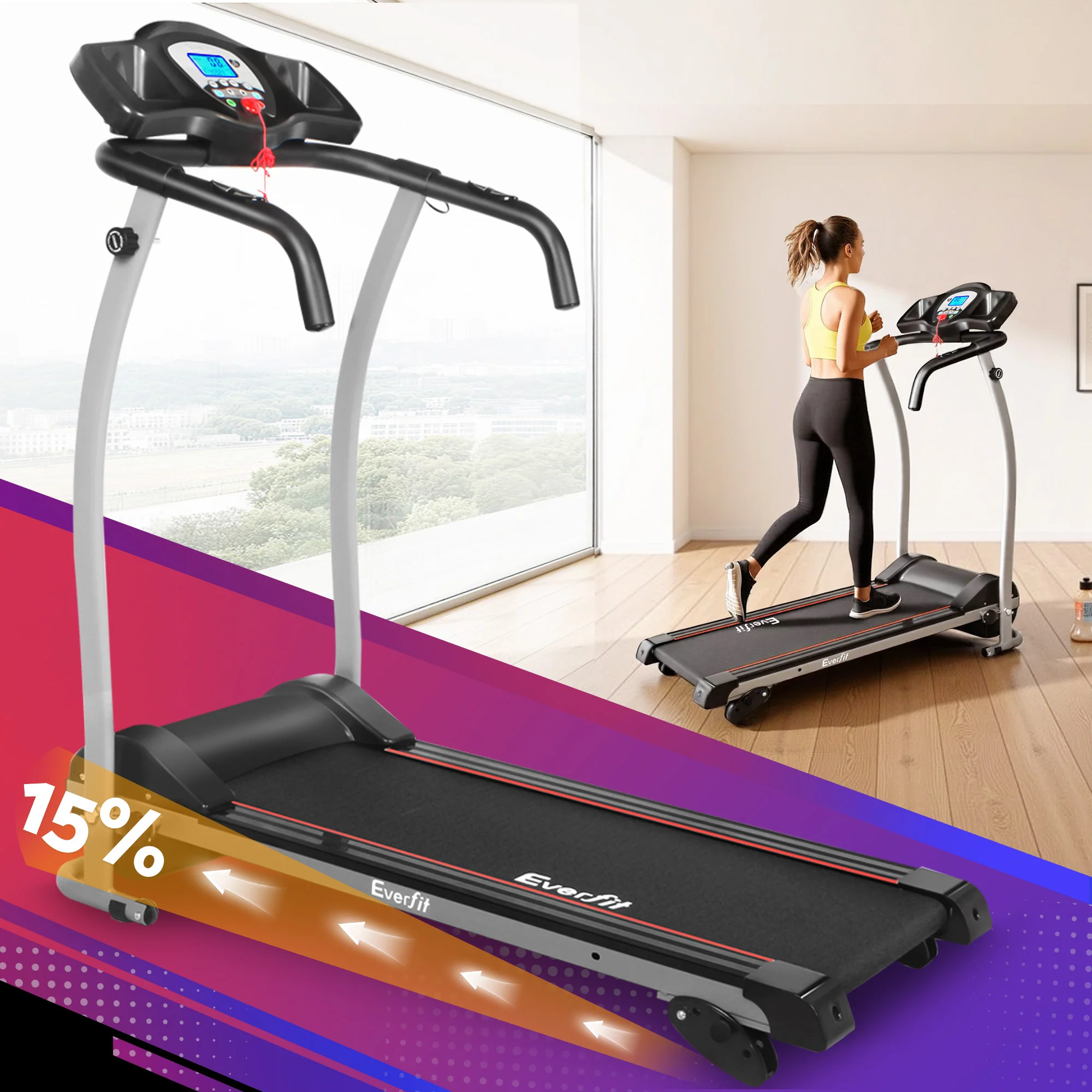 Everfit Treadmill Electric Home Gym Fitness Exercise Machine Foldable 360mm - Image 8
